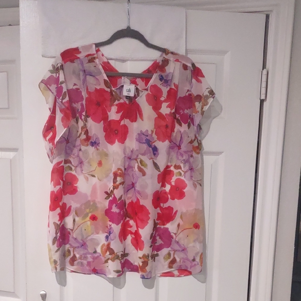 cabi #4347 Passion Blouse Sheer Floral Pleated Back Beautiful Size XXL EUC